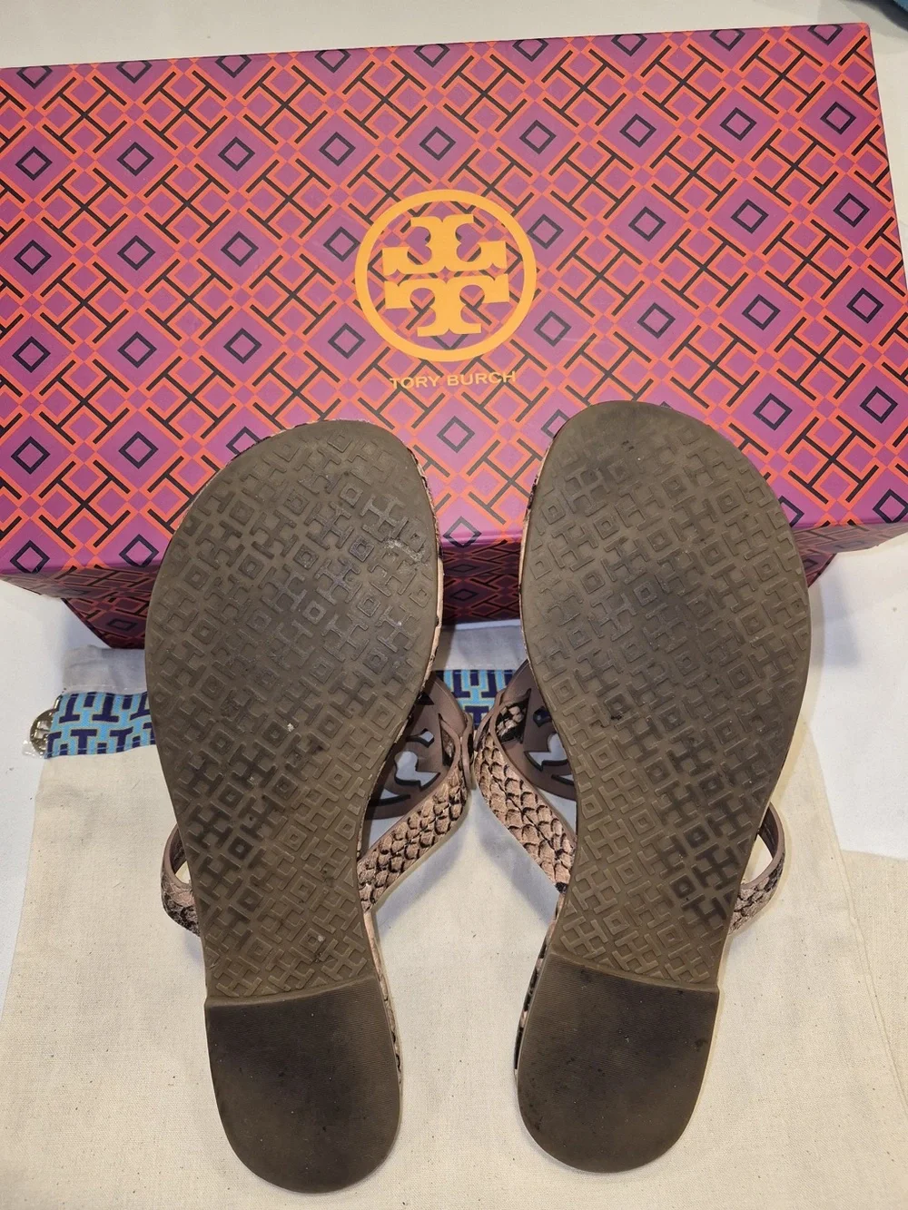 Tory Burch Women's Pink Snakeskin Miller Thong Sandals size 7.5